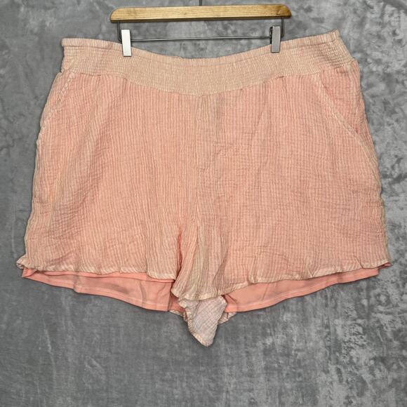 Torrid Shorts Womens 4X 26 Pink Stripe High Rise Gauze Smock Waist Pockets NEW - Picture 1 of 10
